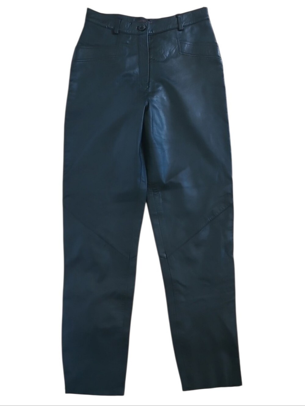 100% Lambskin Leather Pants High-Rise Slim Straight Black Oscar Leopold